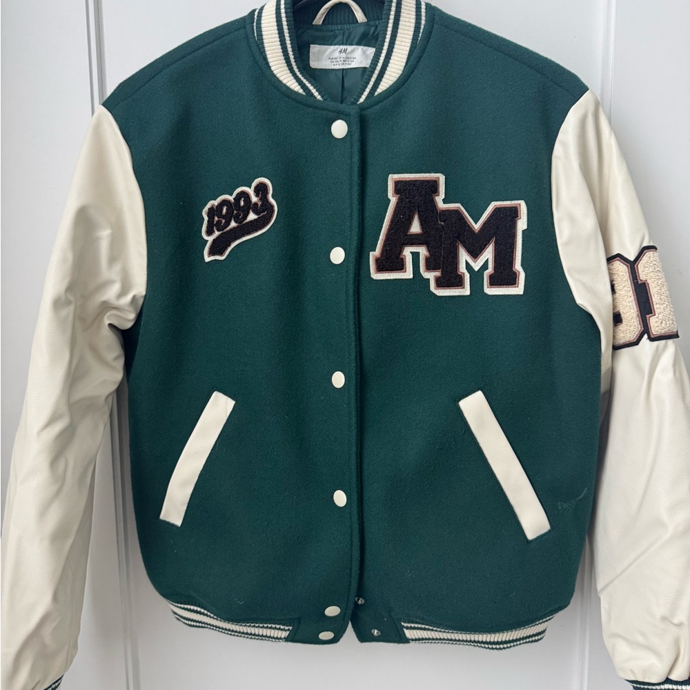 Zara Kids Green and White Varsity Jacket
